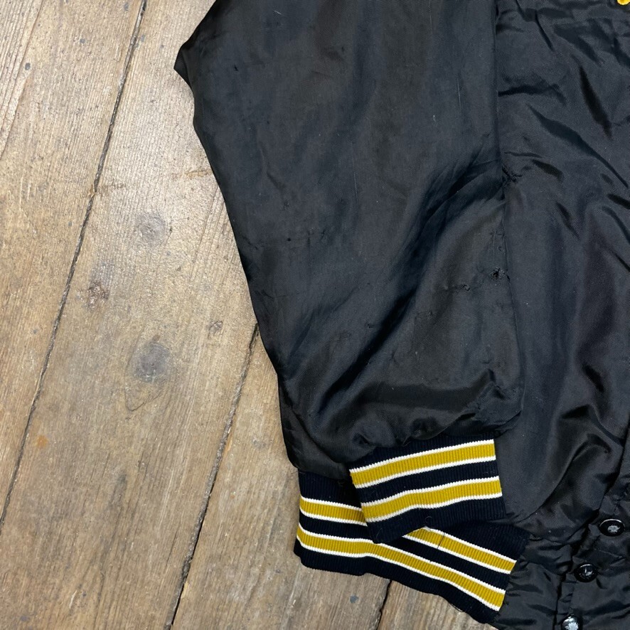 Vintage Bomber Jacket Satin USA Saints Football Sports Coat, Black, Mens Medium image 6