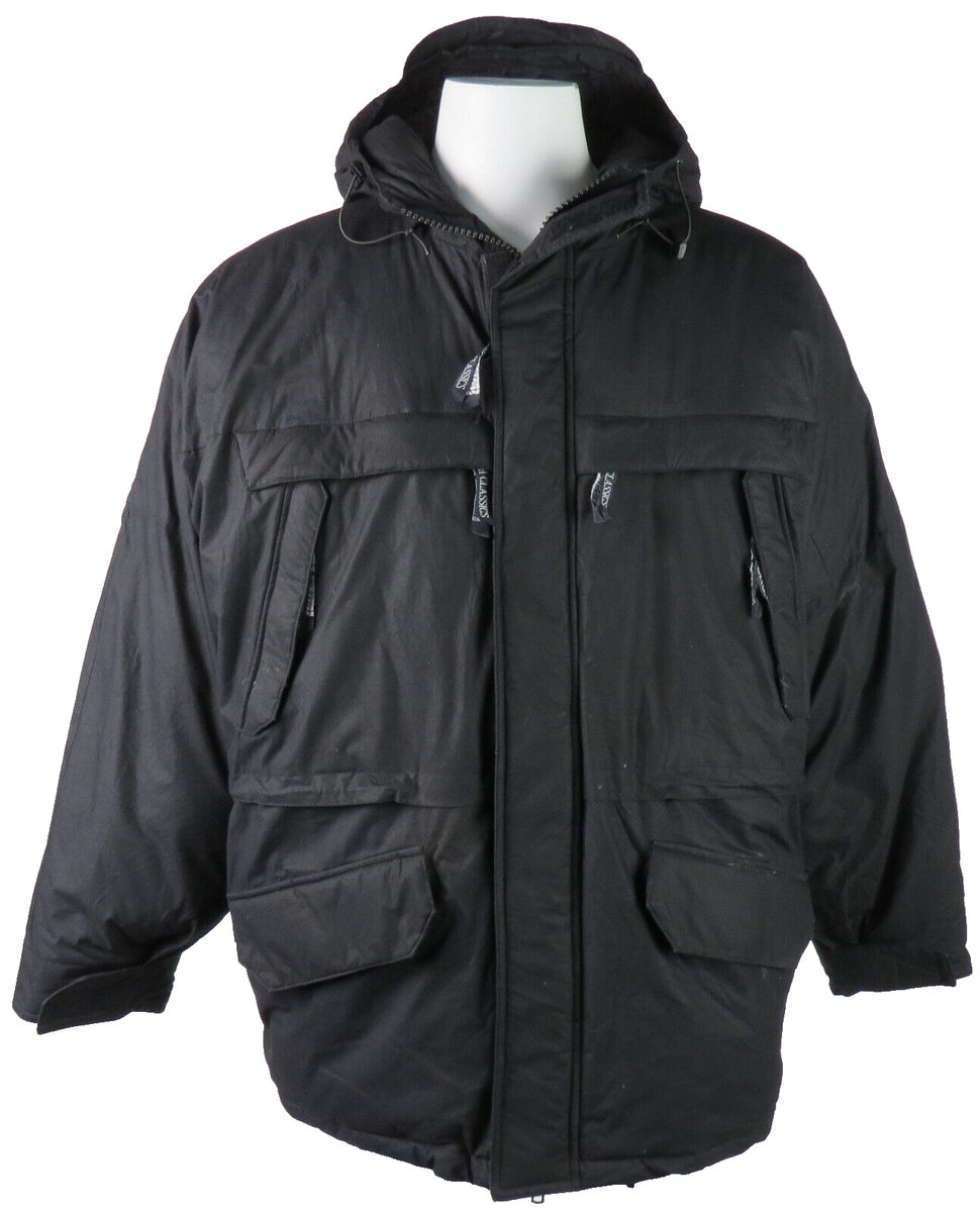 Vtg DASH CLASSICS US Men’s XL Black Duvet Down Zip Hooded Puffer Jacket  Coat EUC