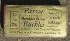 Antique Box Of 3 Parva No.2 7/16" Ribbon Shoulder Strap Buckles with BOX