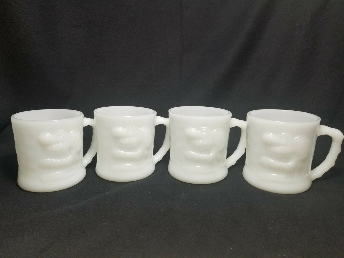 1970 BC Comic 4 Grog Mugs Cups Anchor Hocking Fire King Milk Glass