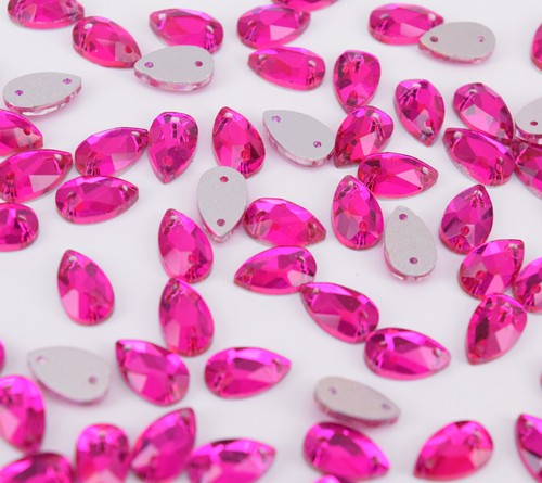 Strass da cucire 6x10 mm vetro rosso rosa lacrima cristallo piatto pietra fondo piatto - Foto 5 di 6
