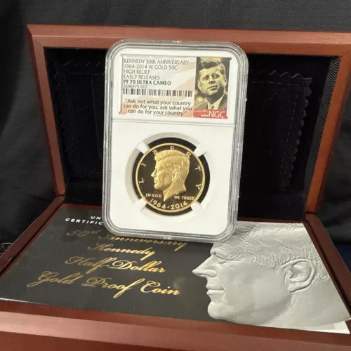 KENNEDY 50th Anniversary 1964-2014W Gold 50C High Relief Early Releases PF70-NGC