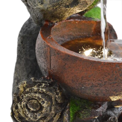Stein-Kaskaden Gartenbrunnen 'Schwarzwald' Mit LED-Licht – 230V Für Innen & Außen, 35x30x39.5 Cm