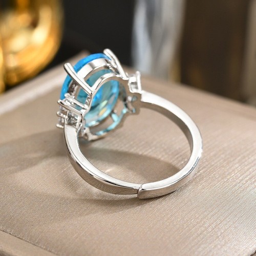 Oval Blue Sapphire Zircon Open Ring - Picture 5 of 6