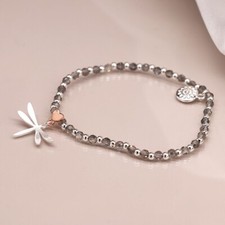 POM Crystal bead silver plated dragonfly heart bracelet - Free Gift Bag