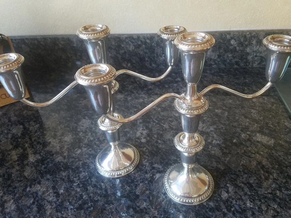 PAR DE CANDELABROS INTERCAMBIABLES EMPIRE STERLING 3 LUCES 10 1/2" Foto 2 de 4