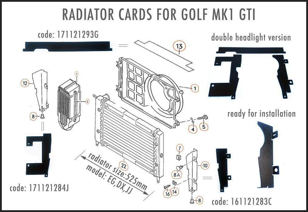 Kühlerpappe Satz VW Golf 1 GTI Luftführungspappe Radiator  