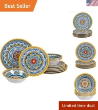 Portofino 12 Piece Melamine Dinnerware Set, Service for 4, Multi Colored
