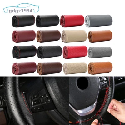 Genuine Leather Car Steering Wheel Cover DIY Stitch On Wrap for 15"/15inch Auto - Imagen 1 de 4