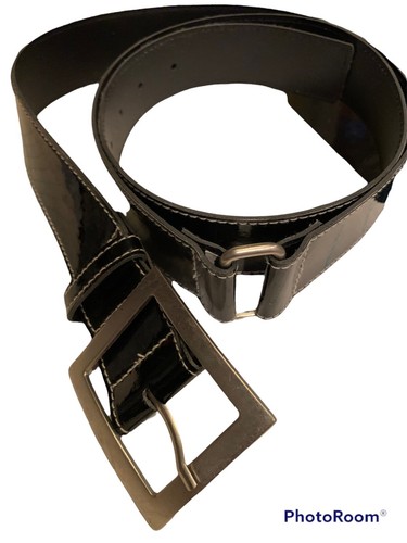 Belt Black Patent Leather 48” to Middle Belt Hole Brass Buckle/Coupler 1 1/3” W - Picture 2 of 4
