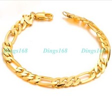 Designer Inspired 18K Yellow Gold Filled 8mm Wide 8" Figaro Chain Bracelet H139B