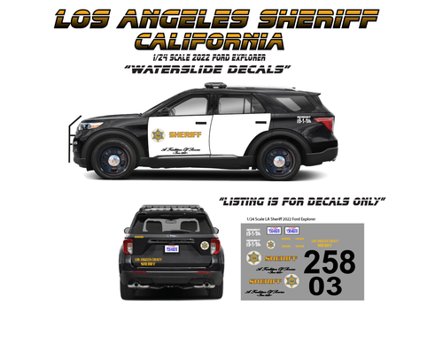 1/24 Scale LA Sheriff California 2022 Motormax Ford Explorer Waterslide Decals