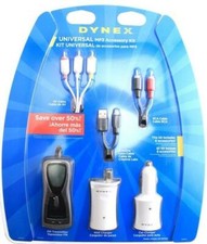 DYNEX UNIVERSAL MP3 Accessory 8 Piece Incldues Wall Car Charger AV RCA NEW