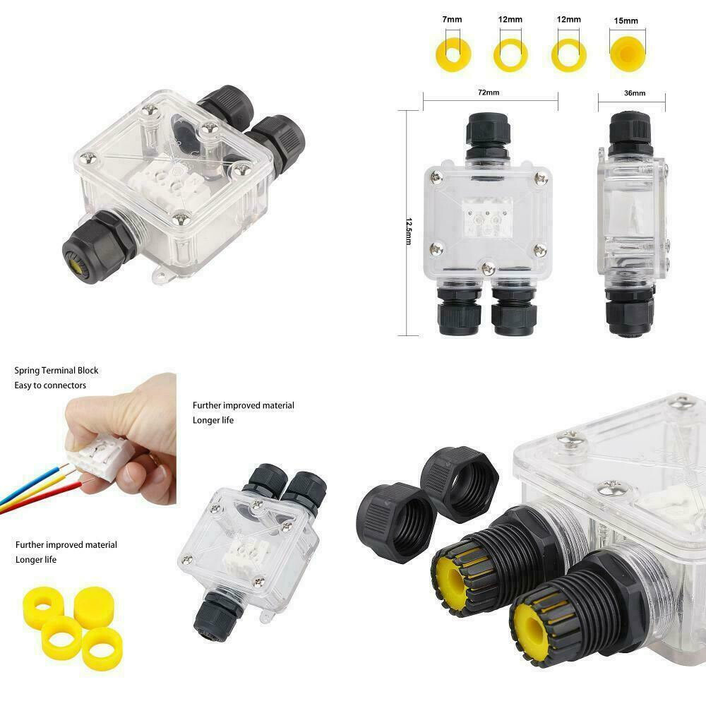IP68 16A Waterproof 3-Way Connector Box Outdoor Weatherproof Junction Box Clear