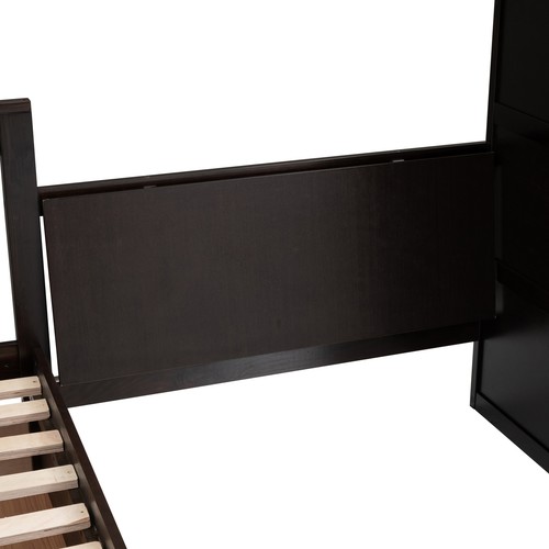 Twin-Twin over Full L-Shaped Bunk Bed Frame W/ 3 Drawers/ Desk/Wardrobe Espresso - Picture 22 of 23