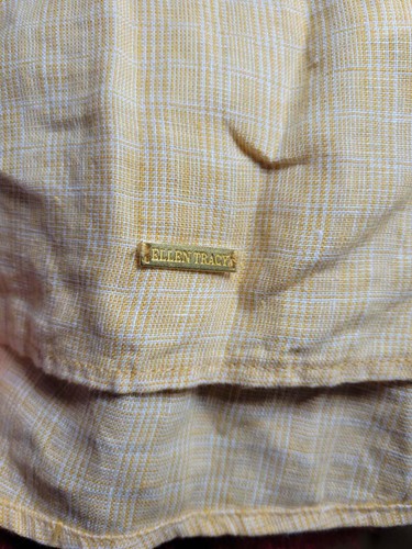 Eileen Tracy Yellow 100% Linen Shirt Top Size M Medium Gold Logo Zipper Pull - 第 4/5 張圖片