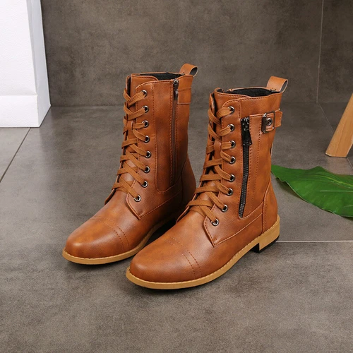 Damen Stiefeletten Schnürstiefeletten Schnürer Runde-toe Zipper Schuhe Casual - Bild 7 von 19