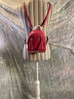 Michael Kors Mini Brooklyn Rubin Red Studded Backpack  display picture 1