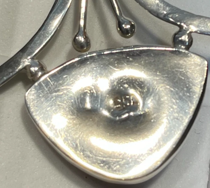 Vintage Mex. Colgante de plata de ley 950 concha de ostra espinosa con guijarros 20" L cola de zorro Foto 3 de 4