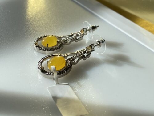Karis Sterling Silver Earrings 925 Dangle Drop Yellow Stones 7.46g - Picture 2 of 16