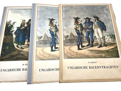Hungarian Folk Costumes Set of 2 Book Box Set Kresz Illustrated Art Prints 1957
