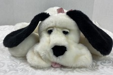 White  Black Plush 18" Laying Dog Puppy Tongue Cloth Eyelids Kids America READ