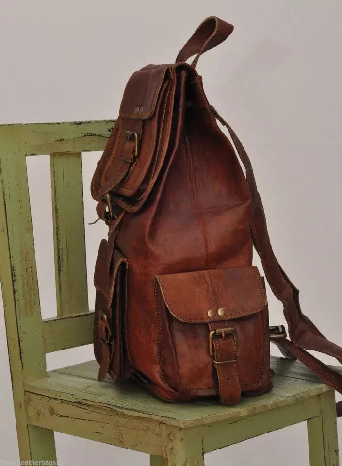 New Men's Leather Vintage Backpack Shoulder Bag Messenger Bag Rucksack Sling Bag - Image 3 of 4