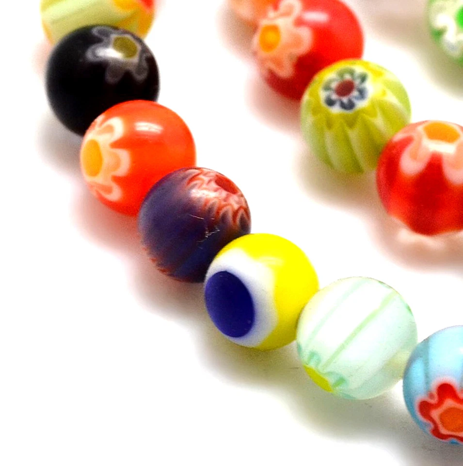 Millefiori Flower Glass Beads Approx 6mm Mixed Colours Round 60pcs Small Feature - Image 2 of 3