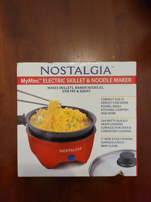 Nostalgia MyMini Noodle Cooker Electric Skillet & Noodle Maker (Red) G3