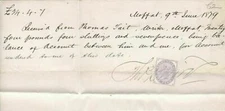 Moffat June 1879 Money Owed From Thomas Tait Stamp Receipt Ref 41196