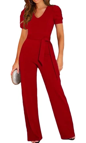 BLENCOT Jumpsuit Short Sleeve Casual v Neck Belted SZ Large