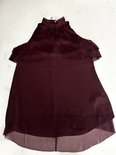 Eggplant WHITE HOUSE BLACK MARKET Chiffon Blouse 2 4 Hi-Low Tapered NEW Top $89 - 第 6/6 張圖片