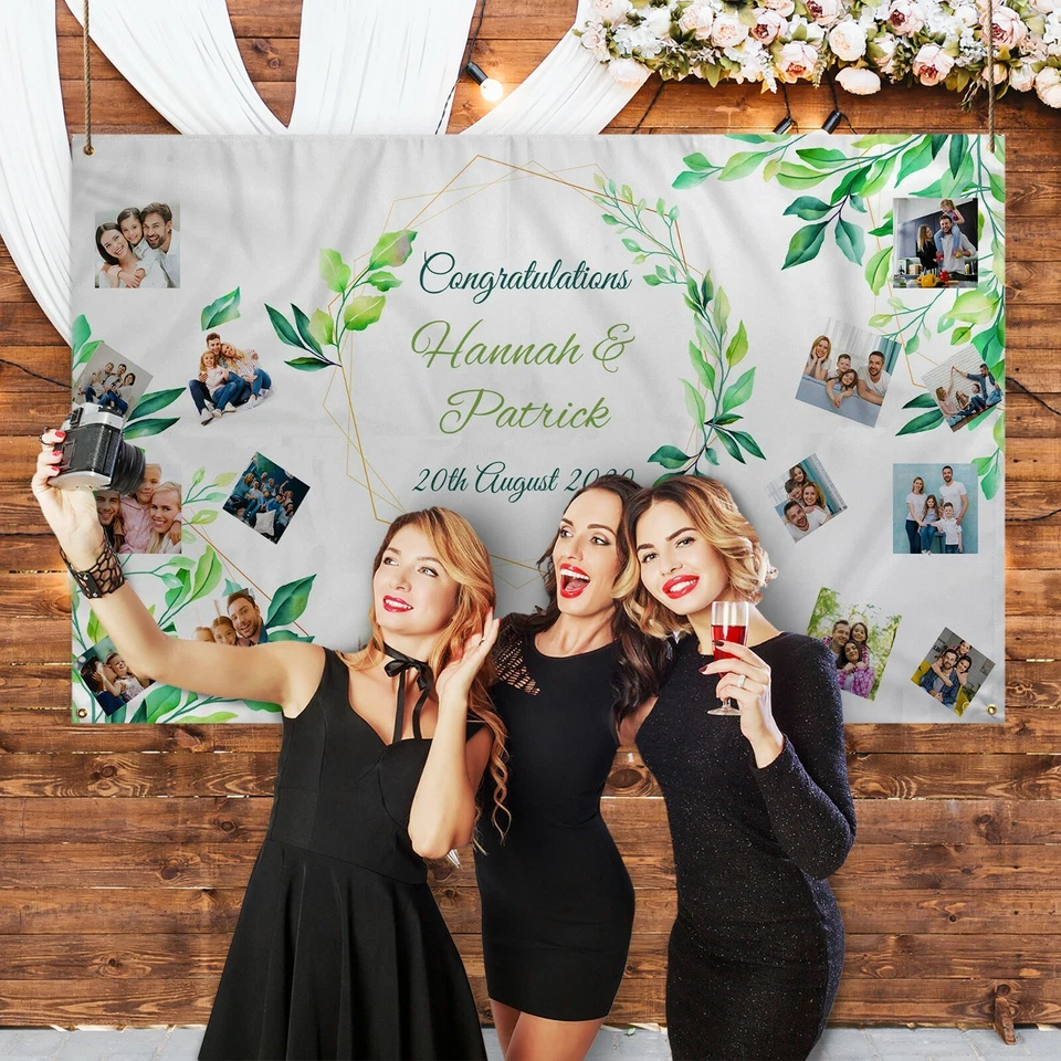 Banner de foto personalizado | Banner de casamento | Aniversário | Fundo grande | Verde - Imagem 2 de 4
