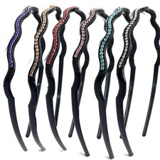 Women Bling Crystal Rhinestone Slim Thin Wave Shape Headband Thin Hair Hoops 6mm