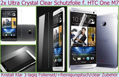 2x Kristall Klar Display Schutz Folie f. HTC One M7 Ultra Clear Screen Protector