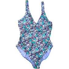 Athleta Seychelles One Piece Swimsuit XL Swim Blue Floral Resort Beachy Chic