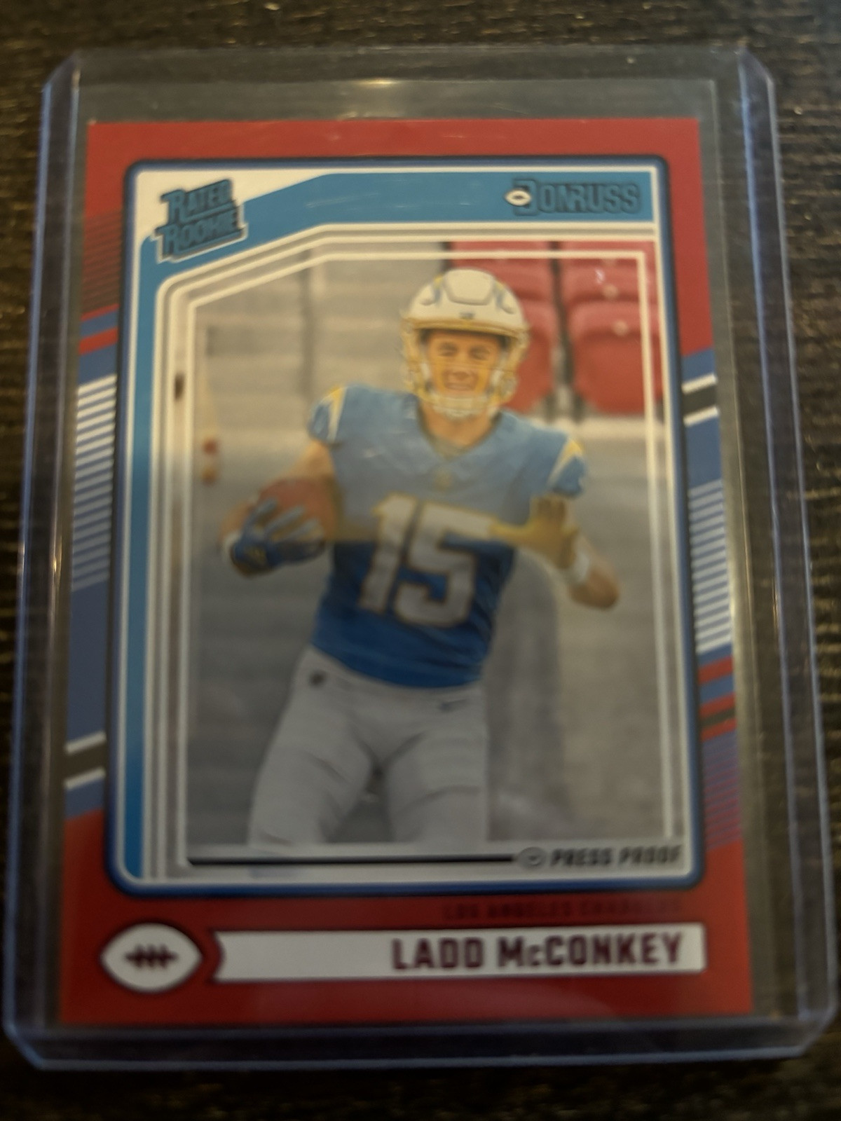 2024 Panini Donruss - Rated Rookie Red Press Proof #328 Ladd McConkey (RC)