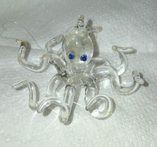 Glass OCTOPUS ornament blown glass clear blue eyes handcrafted cephalopod