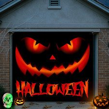 7X8Ft Halloween Garage Door Cover, Pumpkin Garage Door Banner Hanging Pumpkin Ba