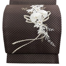 Japanese Kimono Fukuro obi masterpiece flower braid embroidery gold and silver