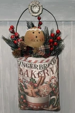 Primitive faux feed sack CHRISTMAS wall hanging door Decor Gingerbread  Bakery