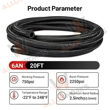 6AN Fuel Line Kit 6AN Kit Nylon Braided Fuel Line Hose CPE 20FT
