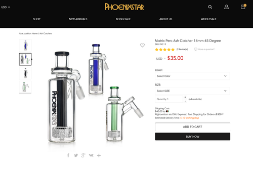 Aschefänger 45° Phönix 14 mm mit Matrix Perc Wasserpfeife Glas EXTRA DICK 2026 - Bild 2 von 5