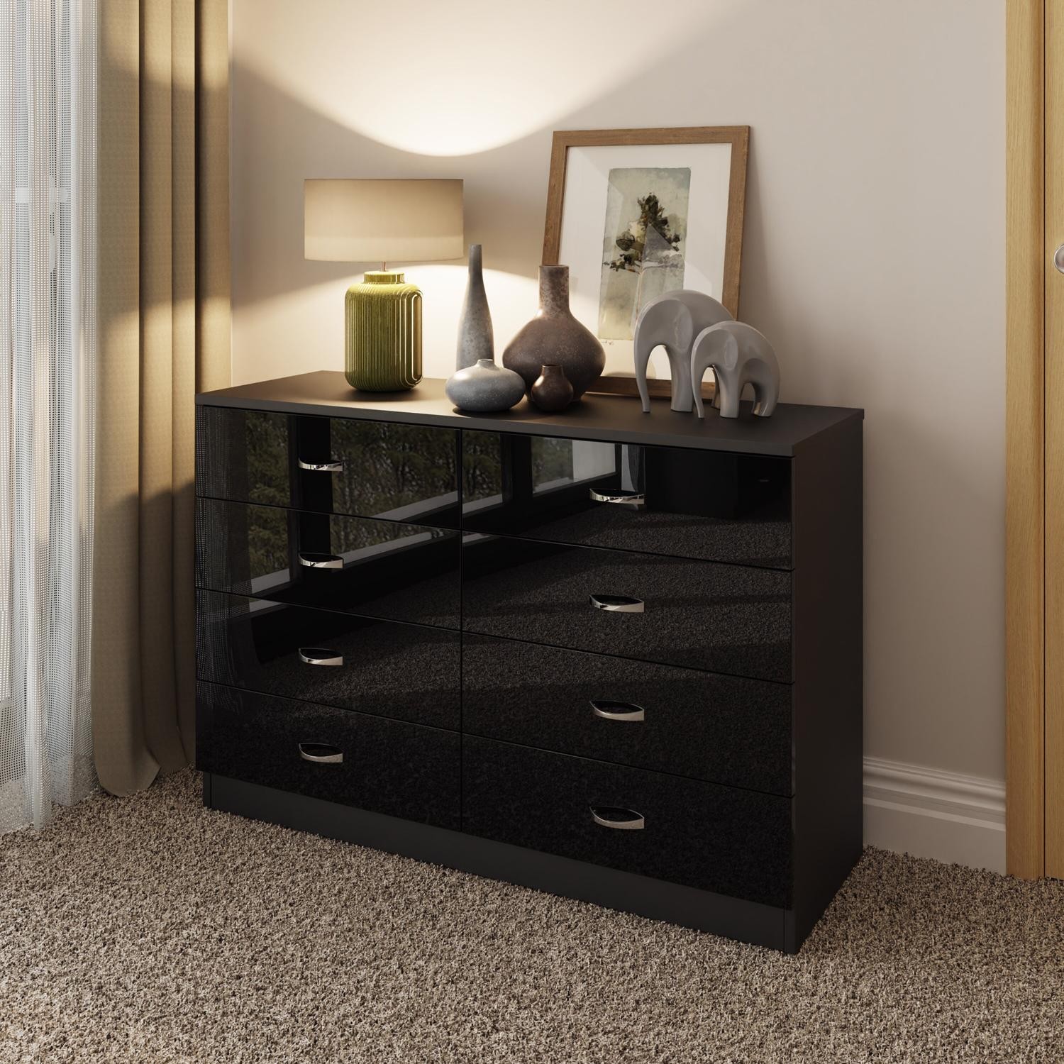 8 Drawer Chest Of Drawers Black Gloss Bedroom Furniture