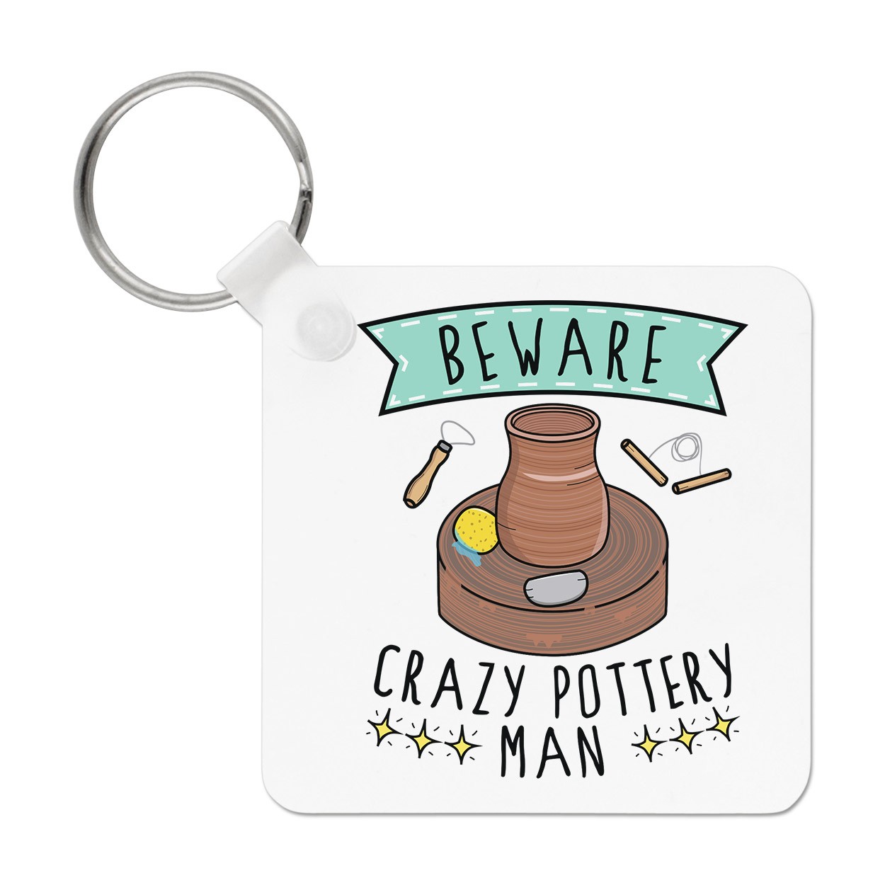Beware Crazy Pottery Man Keyring Key Chain Funny Potter Kiln Dad Fathers Day