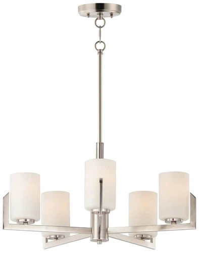 Maxim Dart 26" Wide Satin Nickel White Glass Modern 5-Light Chandelier - Picture 2 of 5