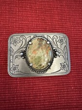 AGATE STONE INSERT COWBOY COWGIRL BELT BUCKLE VINTAGE RARE 1980s USA