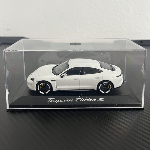 Porsche Taycan Turbo S 1:43 White Diecast Model Car Display Case