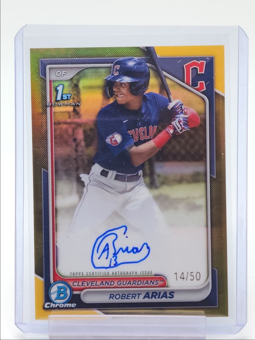 ROBERT ARIAS 2024 BOWMAN CHROME 1ST AUTOGRAPH TRUE GOLD AUTO /50 Q2754