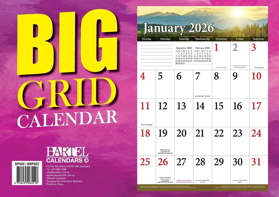 2026 Calendar Big Grid A4 Wall Hanging Pension School Holidays 13 Month - image 3 of 3
